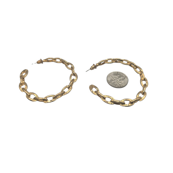 Earrings Gold Tone Chain Link Hoop Post Back Statement Jewelry Fashion SKU2405 - Picture 3 of 4